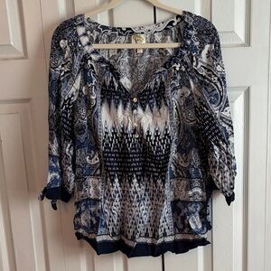 fig and flower Blue and White Paisley Peasant Blouse